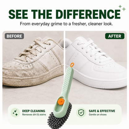 2-in-1 Refillable Liquid Dispensing Shoe Cleaning Brush – Push-to-Dispense Soft Bristle Scrubber