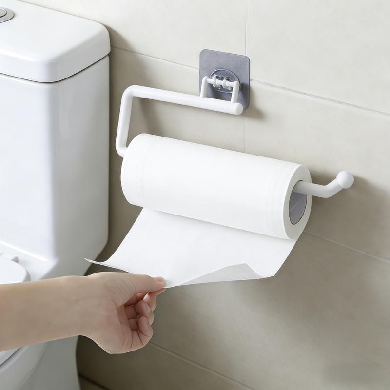 Self-Adhesive Paper Towel Holder Under Cabinet – No Drill Adhesive Paper Towel Rack for Kitchen & Bathroom – 11 Inch Wall Mount Roll Holder for Standard Rolls