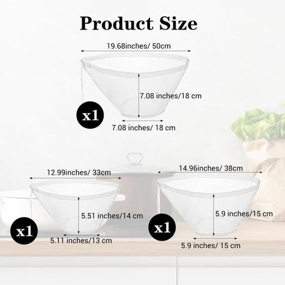 3PCS Bowl-Shaped Nylon Nut Milk Bag, Reusable Strainer Bags for Cheese Cloths Almond Milk, Tea, Juice, Yogurt, Cheesecloth Alternative, Fine Mesh Food Filter-YY1