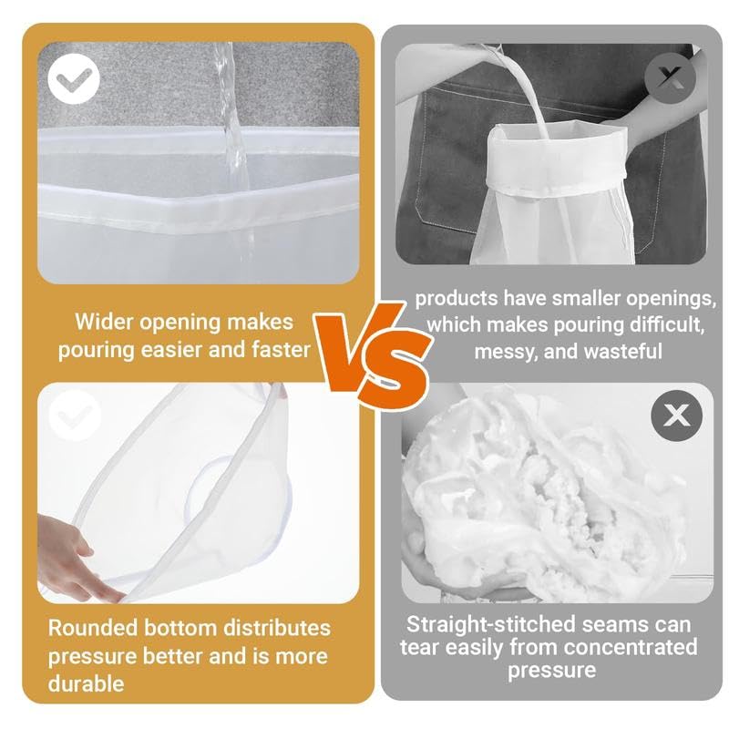 3PCS Bowl-Shaped Nylon Nut Milk Bag, Reusable Strainer Bags for Cheese Cloths Almond Milk, Tea, Juice, Yogurt, Cheesecloth Alternative, Fine Mesh Food Filter-YY1