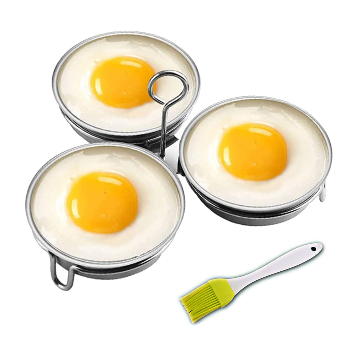1 Count Stainless Steel Egg Poacher, 3 Cavity Steaming Egg Mold with Handle for Home Kitchen Steamed Egg and Dessert Making