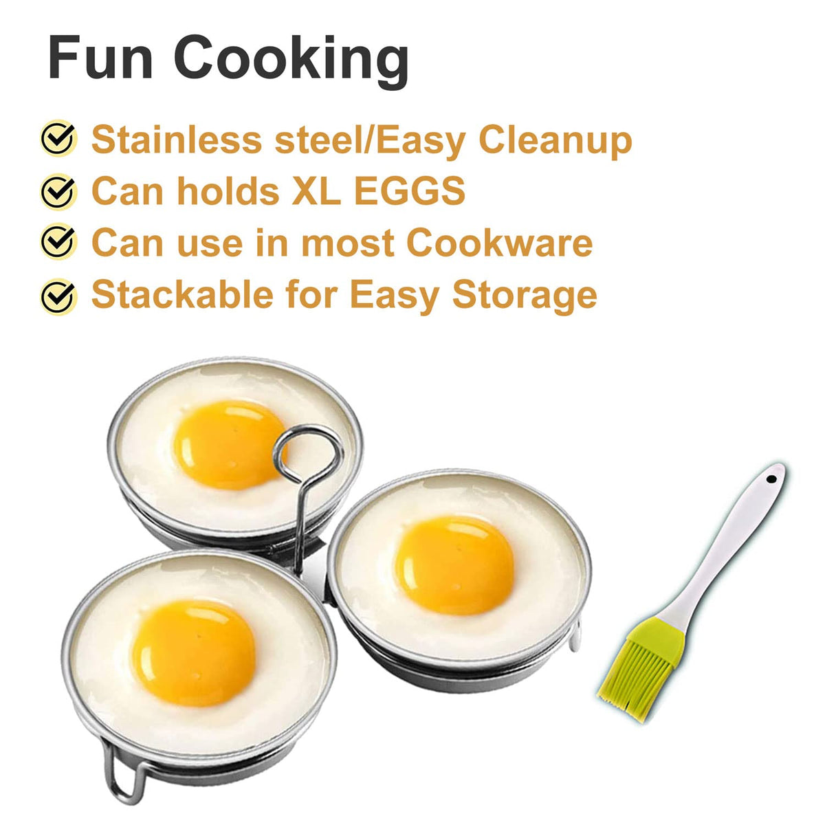 1 Count Stainless Steel Egg Poacher, 3 Cavity Steaming Egg Mold with Handle for Home Kitchen Steamed Egg and Dessert Making