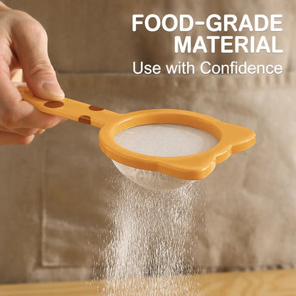 Fine mesh strainer with versatile functions. Perfect for straining coffee, tea and sifting flour. It is an ideal kitchen tool for cooking and food preparation.