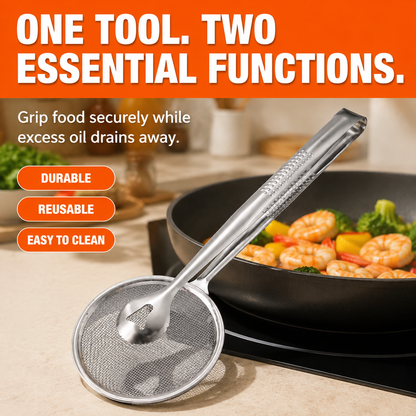 Frying Oil Filter Clamp Oil Spoon Oil Drain Food Clamp Kitchen Colander Stainless Steel Fried Food Oil Spoon Filter Mesh