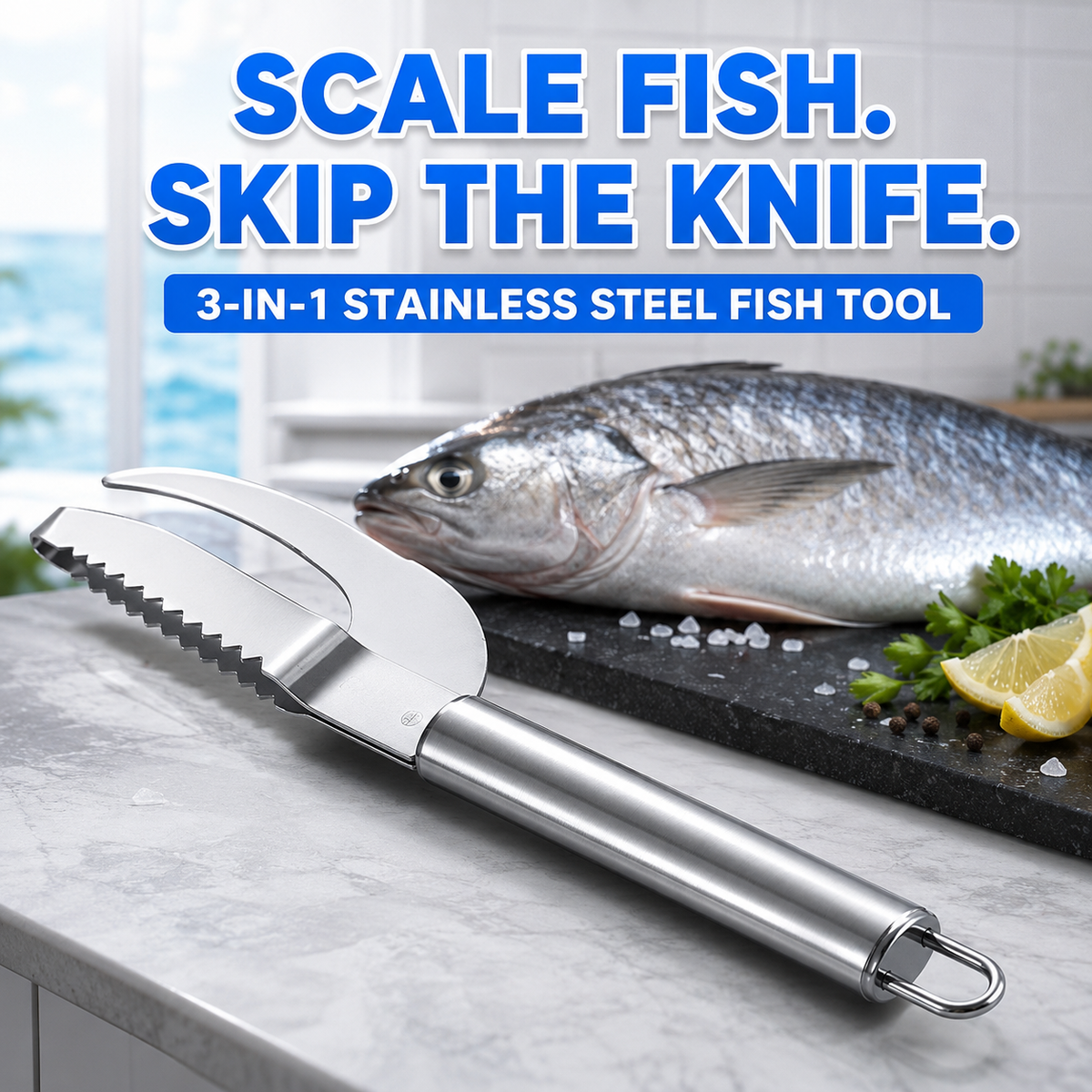 Ultimate 3-in-1 Stainless Steel Fish Scaler Tool – Mess-Free Descaler, Belly Opener & Skin Scorer
