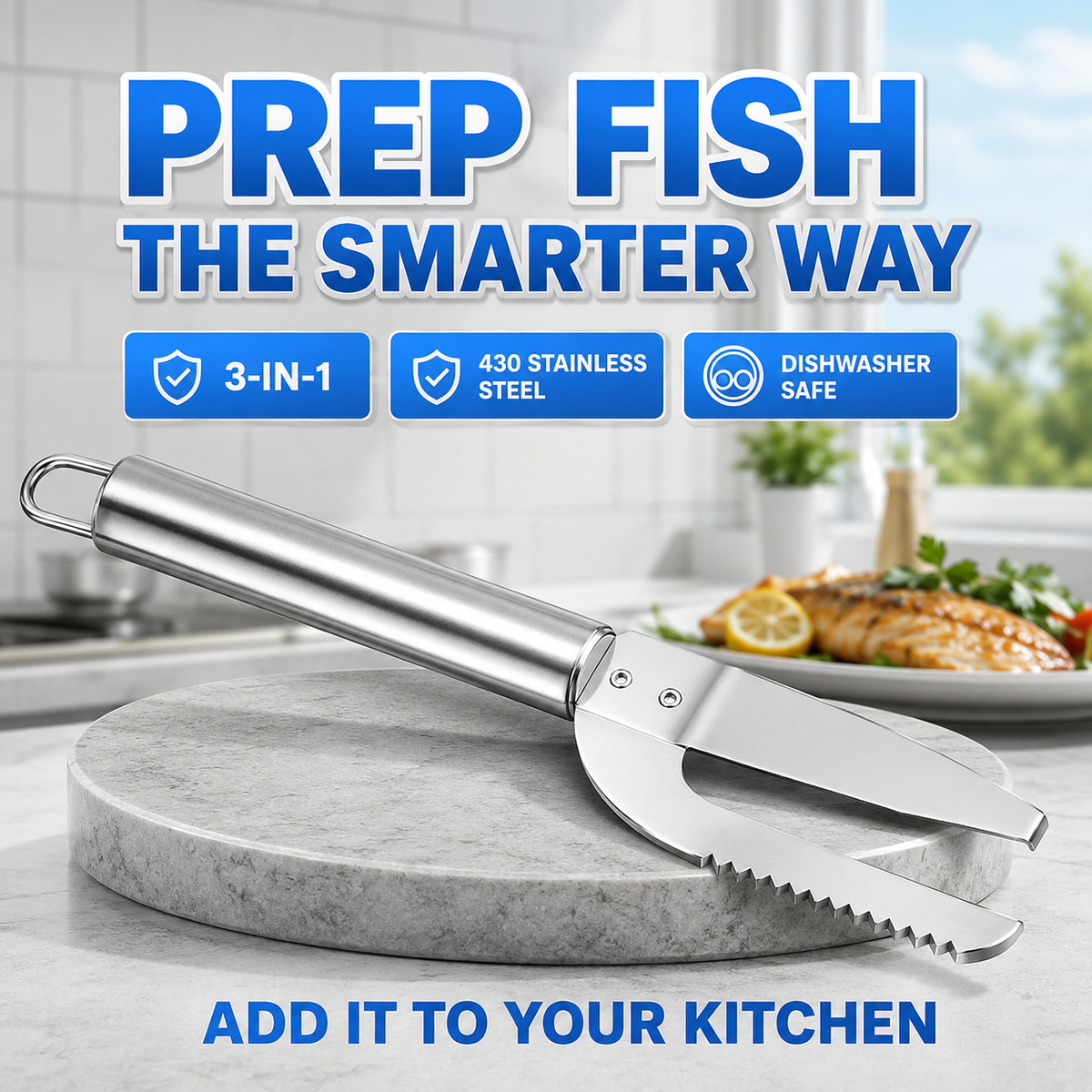 Ultimate 3-in-1 Stainless Steel Fish Scaler Tool – Mess-Free Descaler, Belly Opener & Skin Scorer