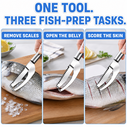 Ultimate 3-in-1 Stainless Steel Fish Scaler Tool – Mess-Free Descaler, Belly Opener & Skin Scorer
