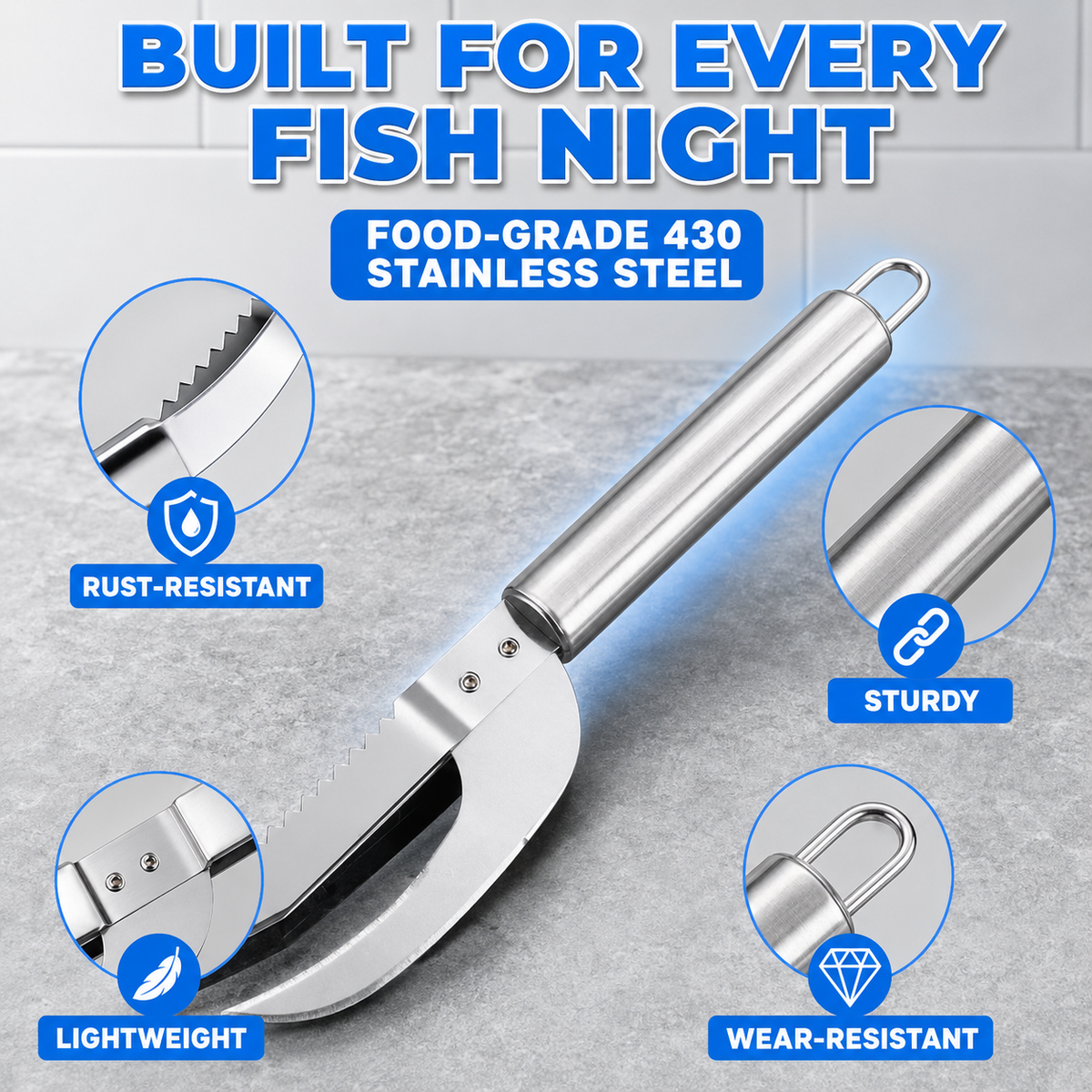 Ultimate 3-in-1 Stainless Steel Fish Scaler Tool – Mess-Free Descaler, Belly Opener & Skin Scorer