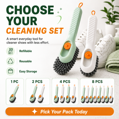 2-in-1 Refillable Liquid Dispensing Shoe Cleaning Brush – Push-to-Dispense Soft Bristle Scrubber